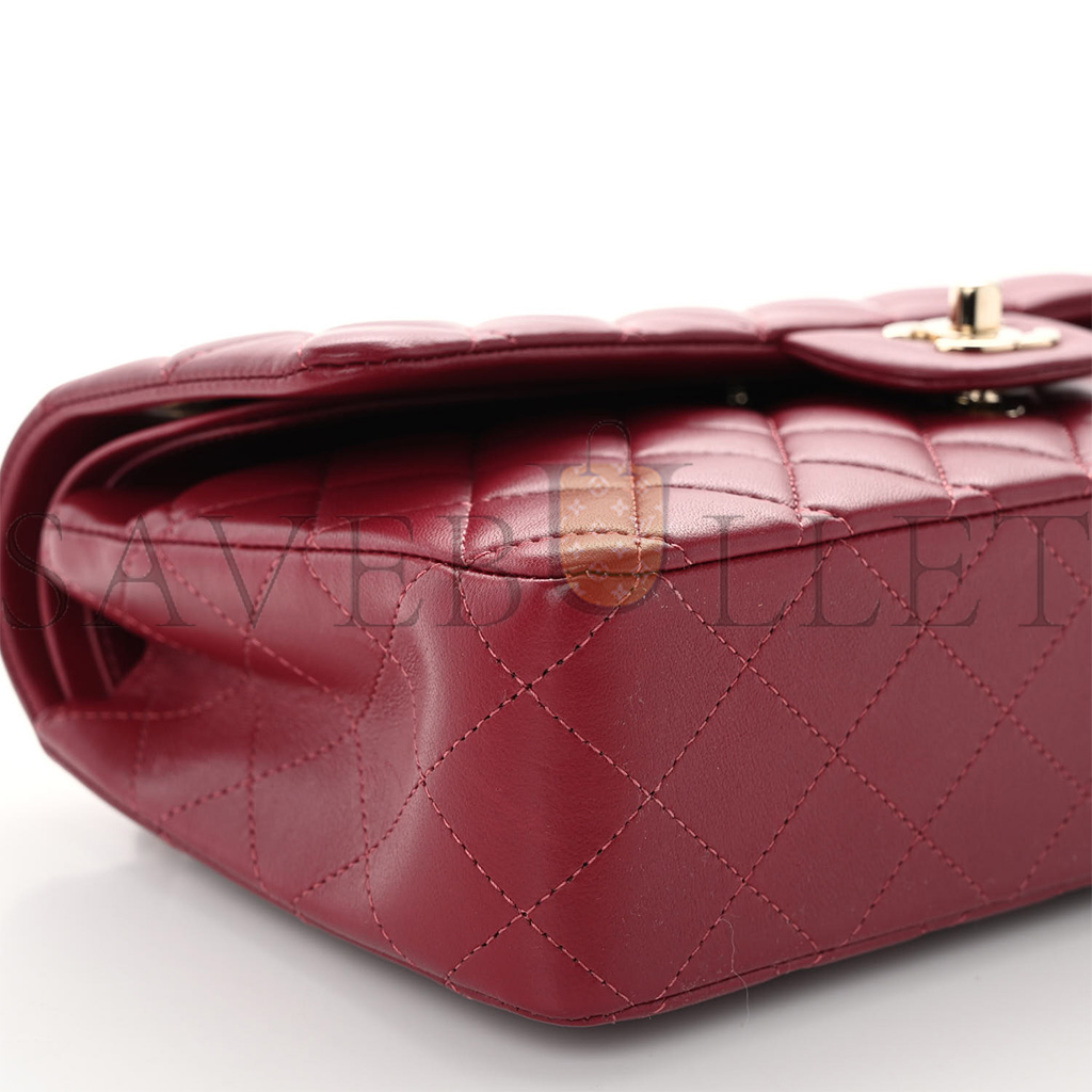 Ch*el calfskin quilted medium double flap dark red rose gold hardware (25*15*6cm)